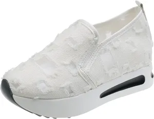 Platform Wedge Sneakers for Women Slip on Loafers Comfortable Thick Soft Shoes Arch Support Walking Work Shoes Breathable Sheer Mesh Lace Fashion Shoe Comfort Sneaker