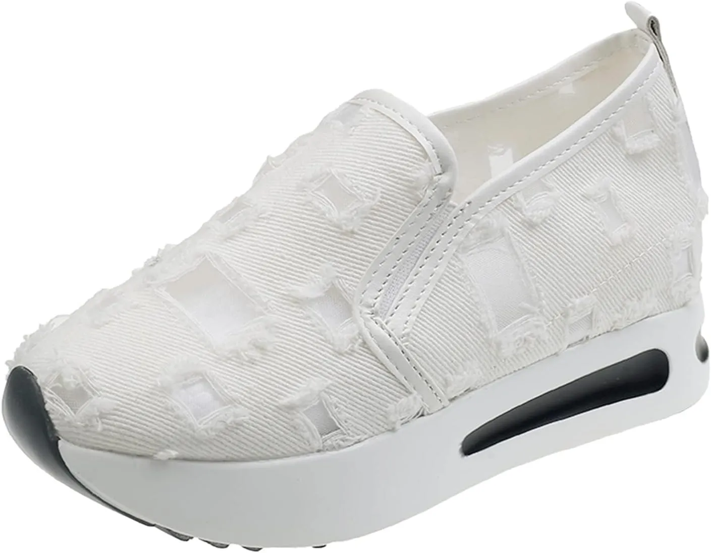 Platform Wedge Sneakers for Women Slip on Loafers Comfortable Thick Soft Shoes Arch Support Walking Work Shoes Breathable Sheer Mesh Lace Fashion Shoe Comfort Sneaker