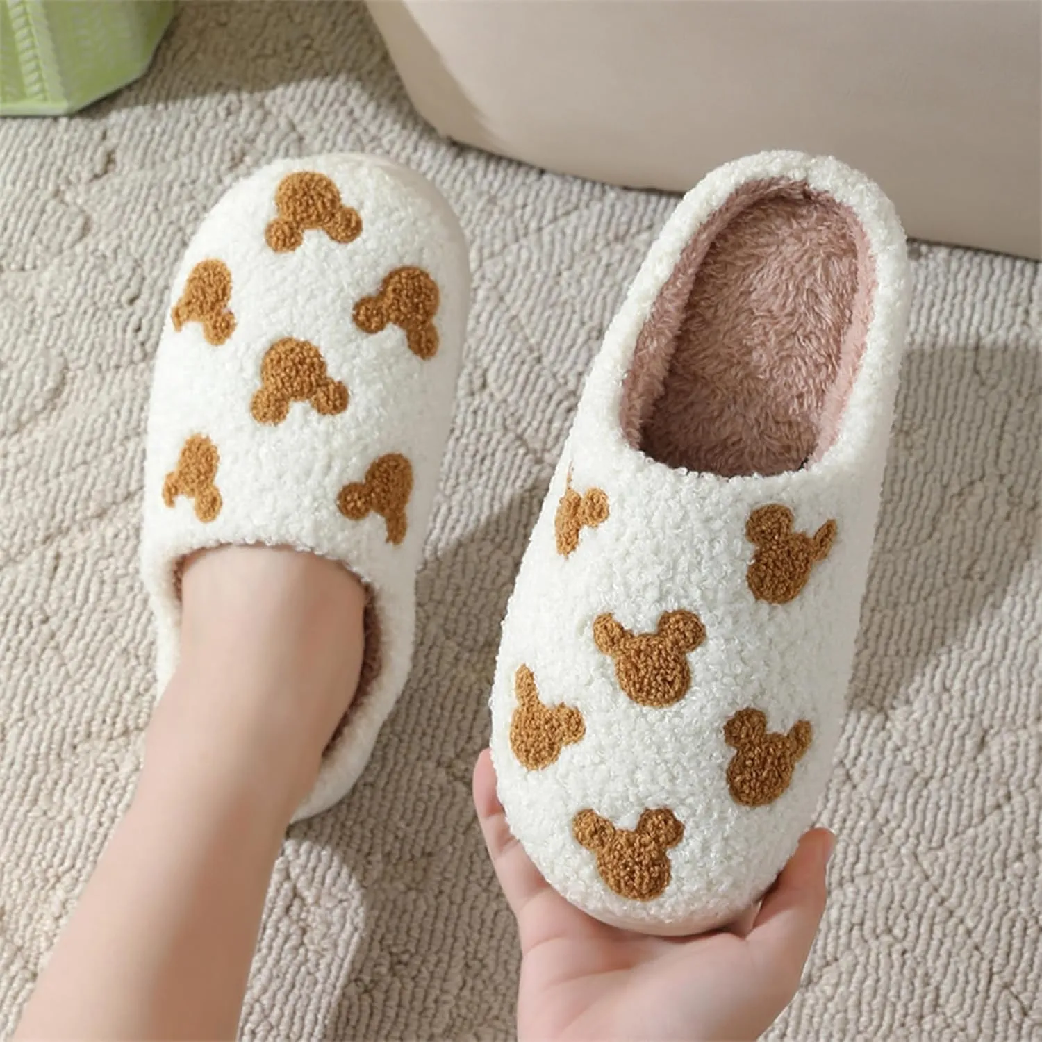 Plush Slippers for Women and Men - Cozy Indoor Slip-On House Shoes - Soft Winter Cotton Slippers with Cute Designs