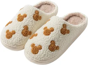 Plush Slippers for Women and Men - Cozy Indoor Slip-On House Shoes - Soft Winter Cotton Slippers with Cute Designs