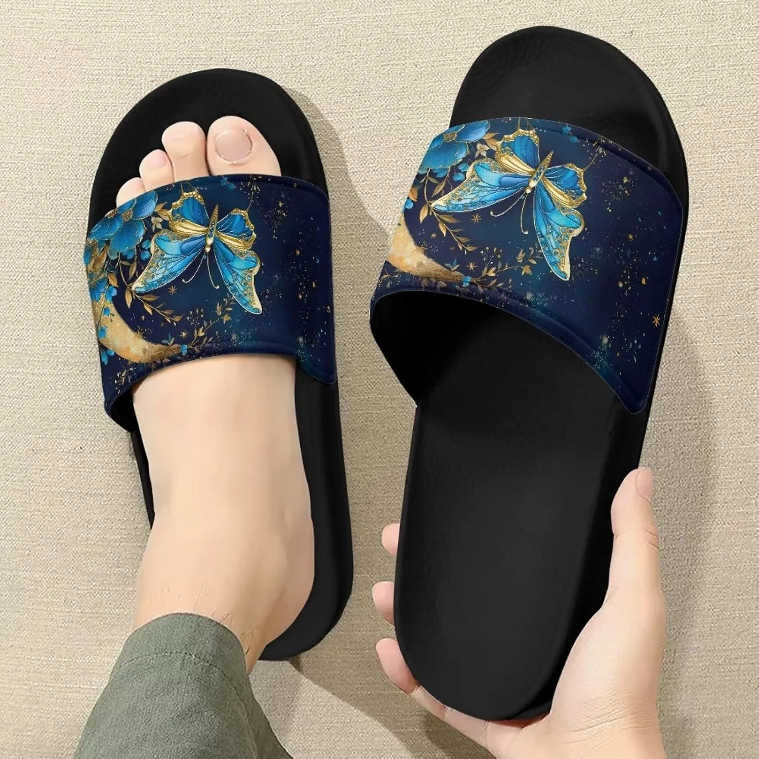 Pool Sandals Women Non Slip Slip on Sandals Women Comfortable Black