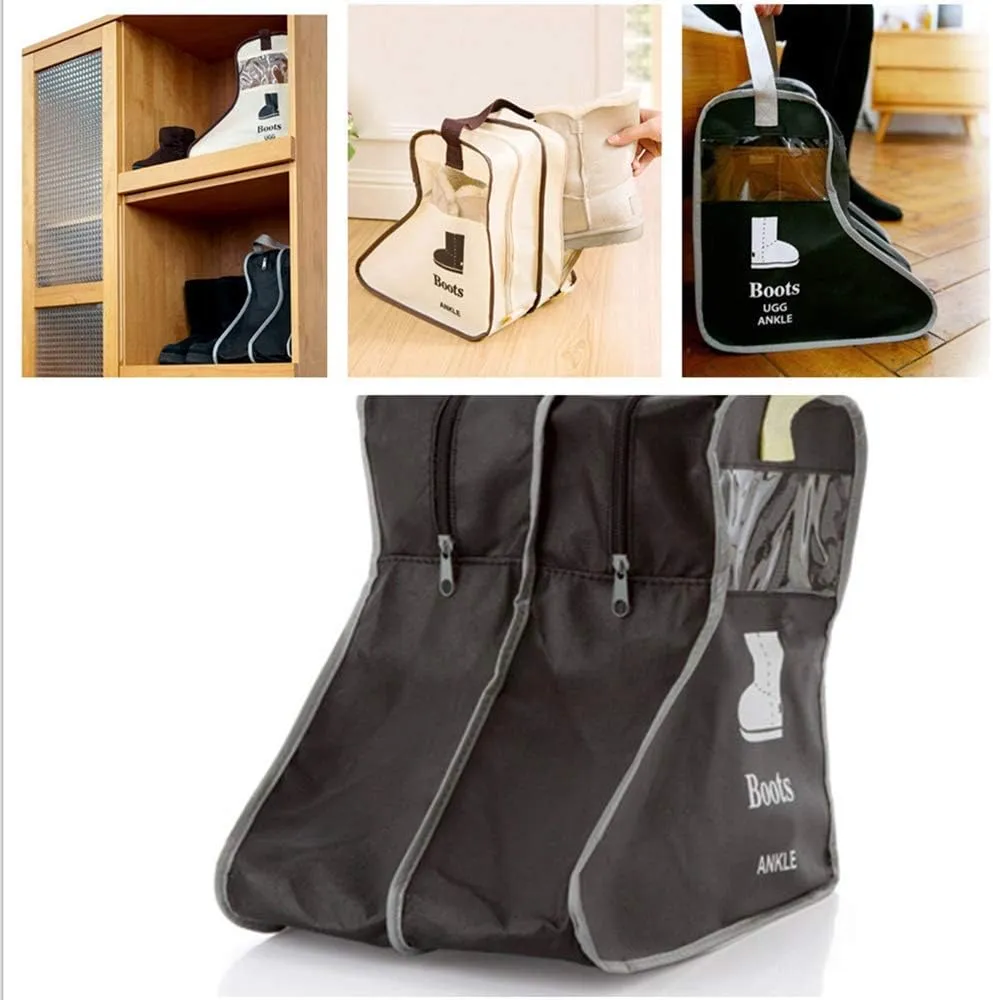 Portable 2 Pair Boot Storage Bags Dust Proof Shoe Bags,Zippered Short Boots Organizer Protector Bag for Home and Travel (black)