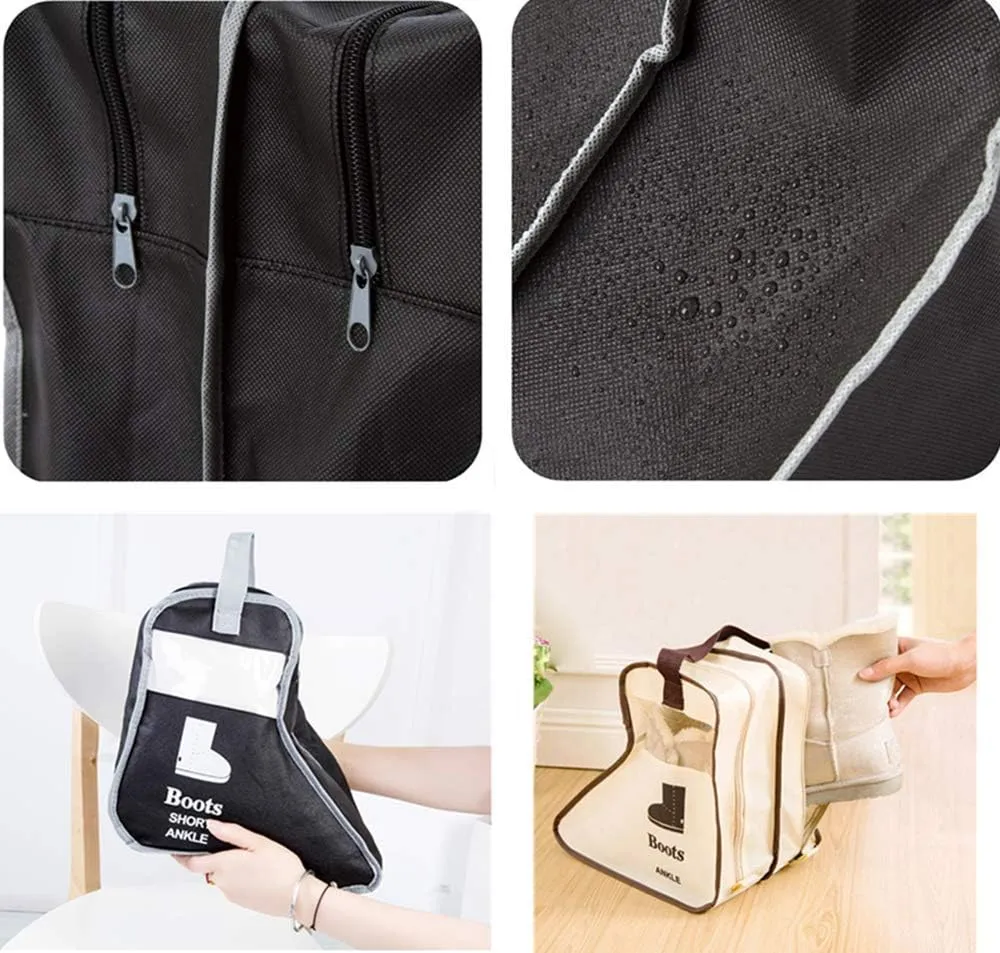 Portable 2 Pair Boot Storage Bags Dust Proof Shoe Bags,Zippered Short Boots Organizer Protector Bag for Home and Travel (black)