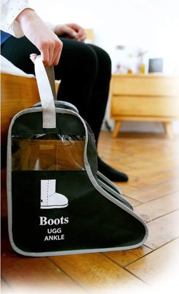 Portable 2 Pair Boot Storage Bags Dust Proof Shoe Bags,Zippered Short Boots Organizer Protector Bag for Home and Travel (black)