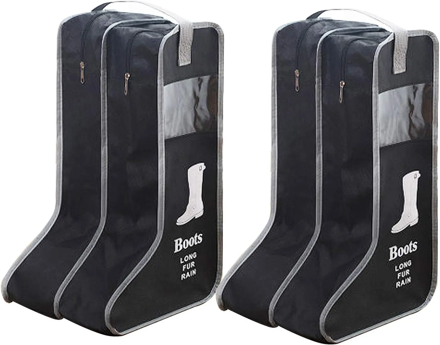 Portable Boot Storage Bags Dust Proof Shoe Bags for Storage,2 Pair Zippered Tall Boots Organizer Protector Bag with Handle for Home and Travel (Black)