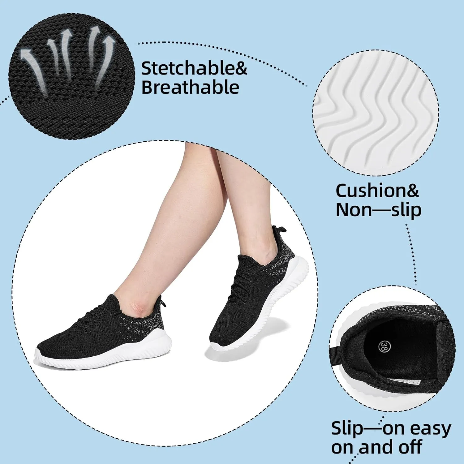 PPQ Womens Slip On Walking Shoes，Memory Foam Lightweight Comfort Casual Workout Shoes,Yoga Or Tennis Or Running Sneakers