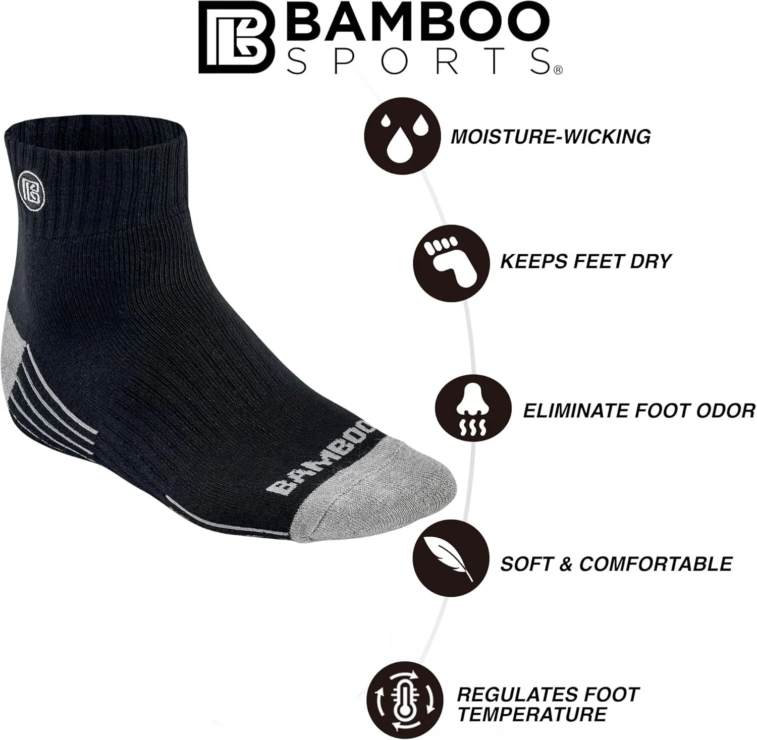 Premium Bamboo Crew Work Socks- Quarter High Moisture Wicking, Odor Eliminating