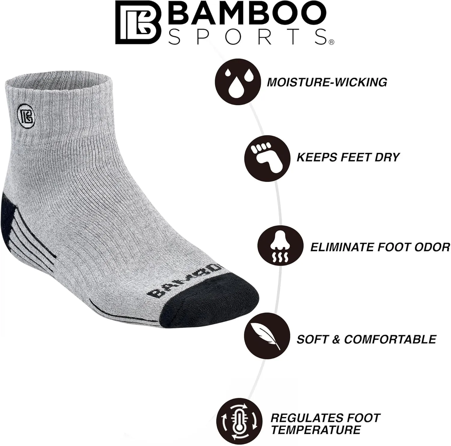 Premium Bamboo Crew Work Socks- Quarter High Moisture Wicking, Odor Eliminating