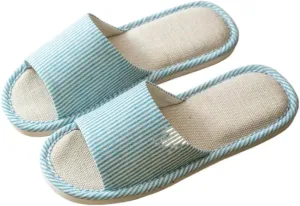 Premium Comfort All Seasons Stripes Linen Cushion Sole Women's House Slippers Indoor Soft Home Slip On Shoes