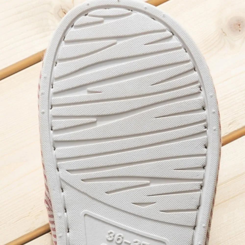 Premium Comfort All Seasons Stripes Linen Cushion Sole Women's House Slippers Indoor Soft Home Slip On Shoes