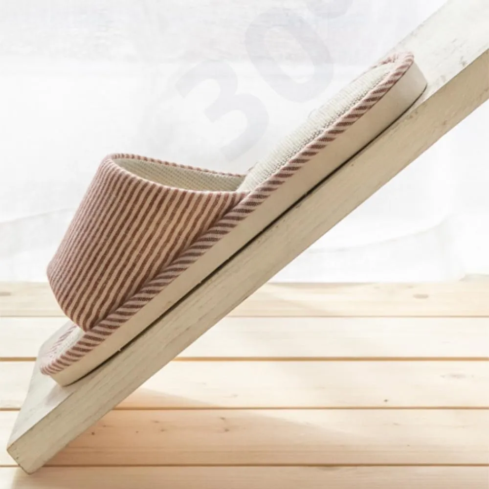 Premium Comfort All Seasons Stripes Linen Cushion Sole Women's House Slippers Indoor Soft Home Slip On Shoes