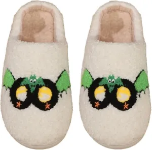 Premium Comfort Gothic Skulls Design Thermal Non Slip Women's Fuzzy House Slippers Indoor Soft Warm Shoes Cushion Sole