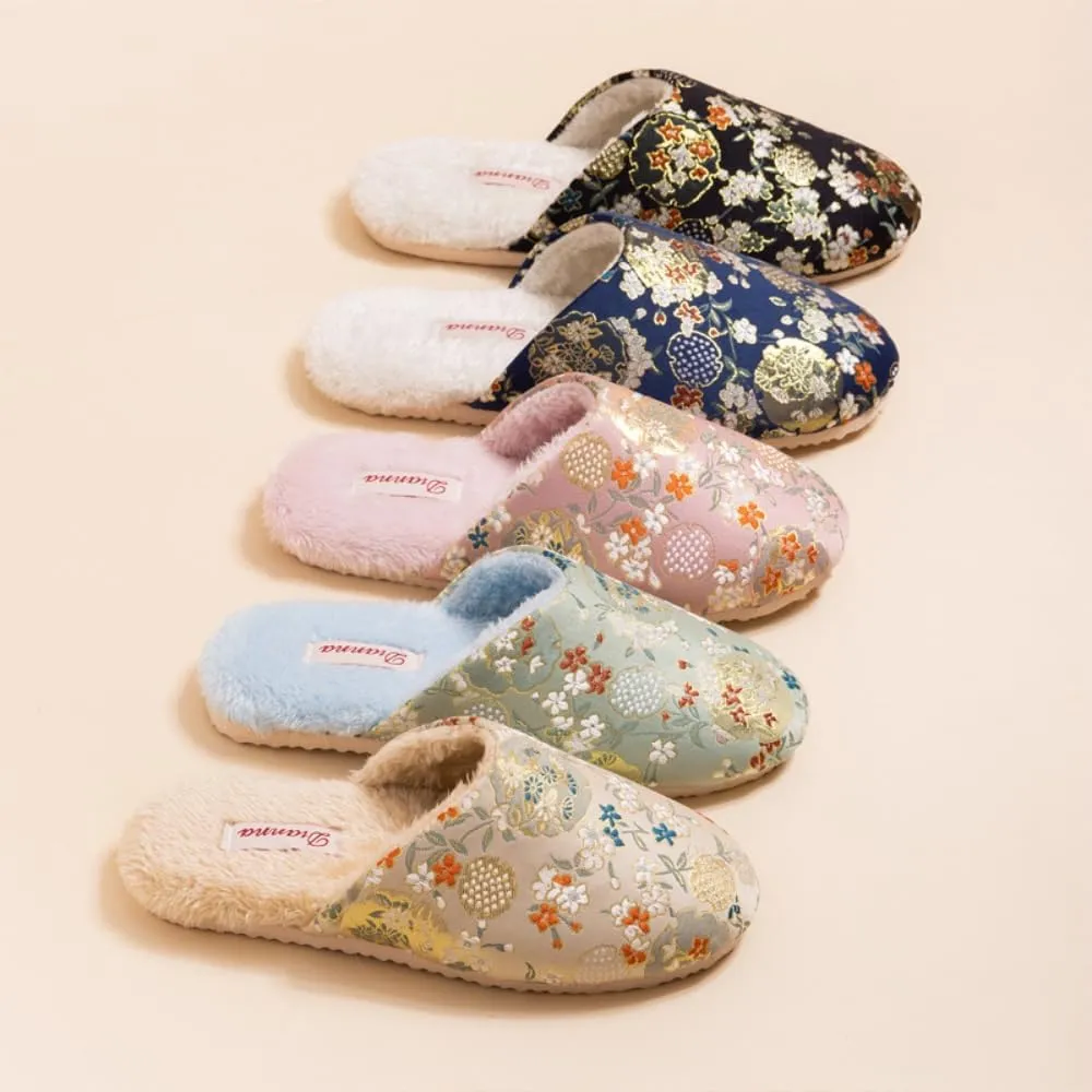 Premium Luxury Satin Silk Royal Style All Seasons Comfort Men's House Slippers Furry Indoor Soft Home Slip On Shoes