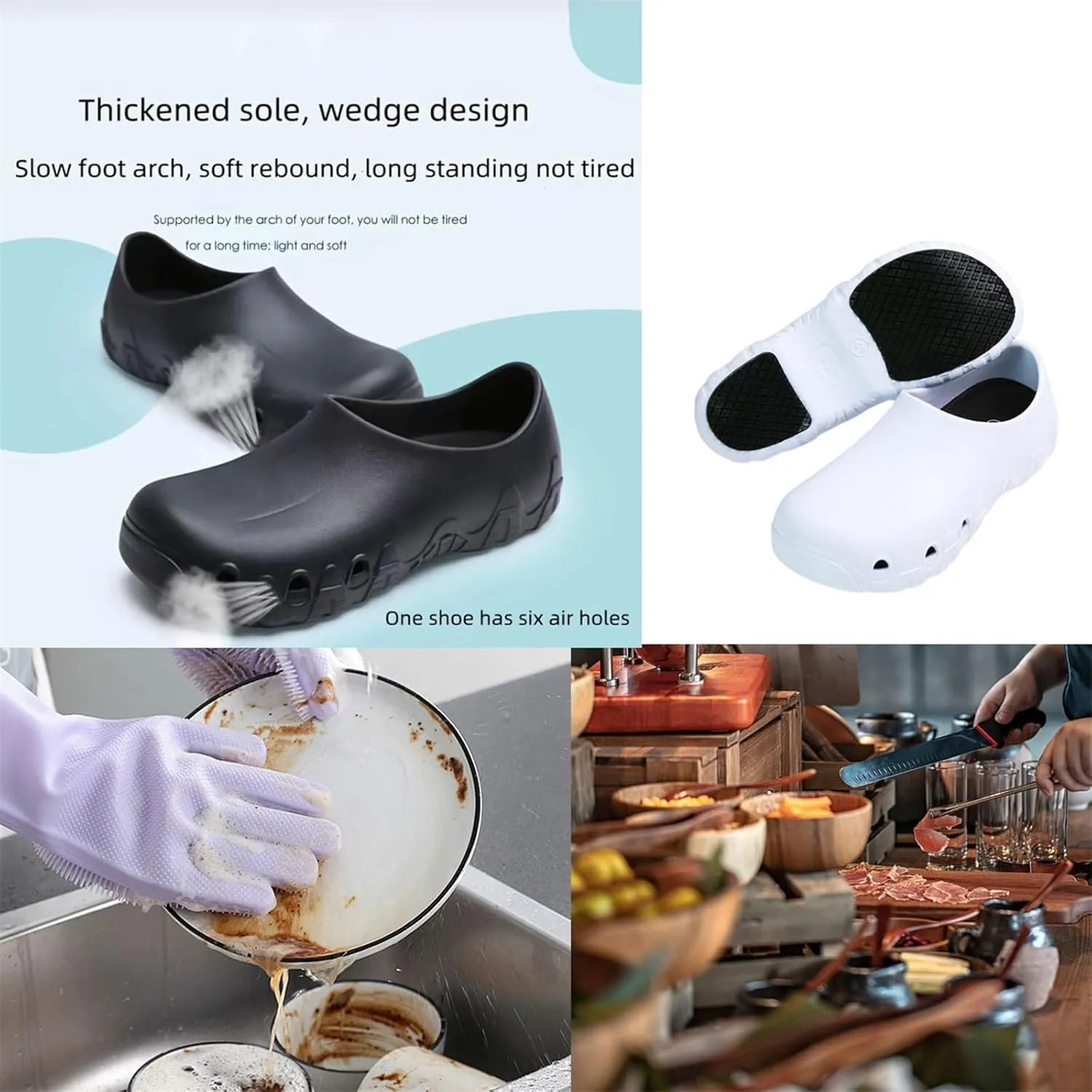 Professional Waterproof Slip Resistant Oil Resistant Breathable Chef Work Shoe for Mens, Lightweight Kitchen Chef Restaurant EVA Walking Sneakers, for Hospital, Garden, Bathroom, Garden