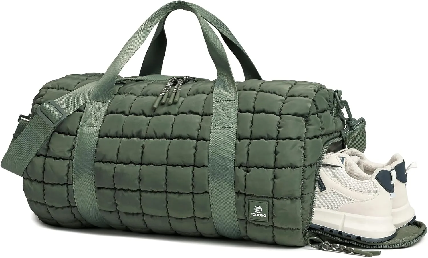 Quilted Duffel Bag for Women, Puffer Gym Duffle Bag with Shoe Compartment Lightweight Large Crossbody Sport Bag Travel Tote JasperGreen