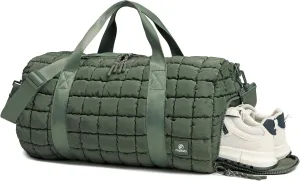 Quilted Duffel Bag for Women, Puffer Gym Duffle Bag with Shoe Compartment Lightweight Large Crossbody Sport Bag Travel Tote JasperGreen