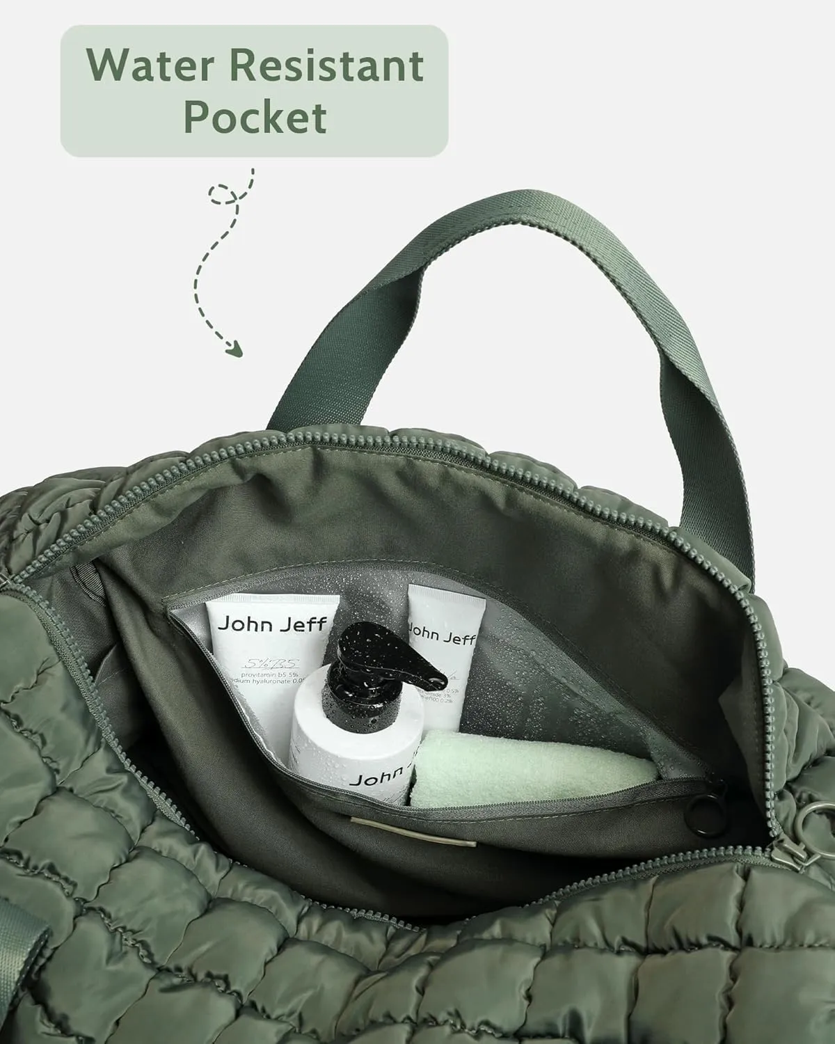 Quilted Duffel Bag for Women, Puffer Gym Duffle Bag with Shoe Compartment Lightweight Large Crossbody Sport Bag Travel Tote JasperGreen