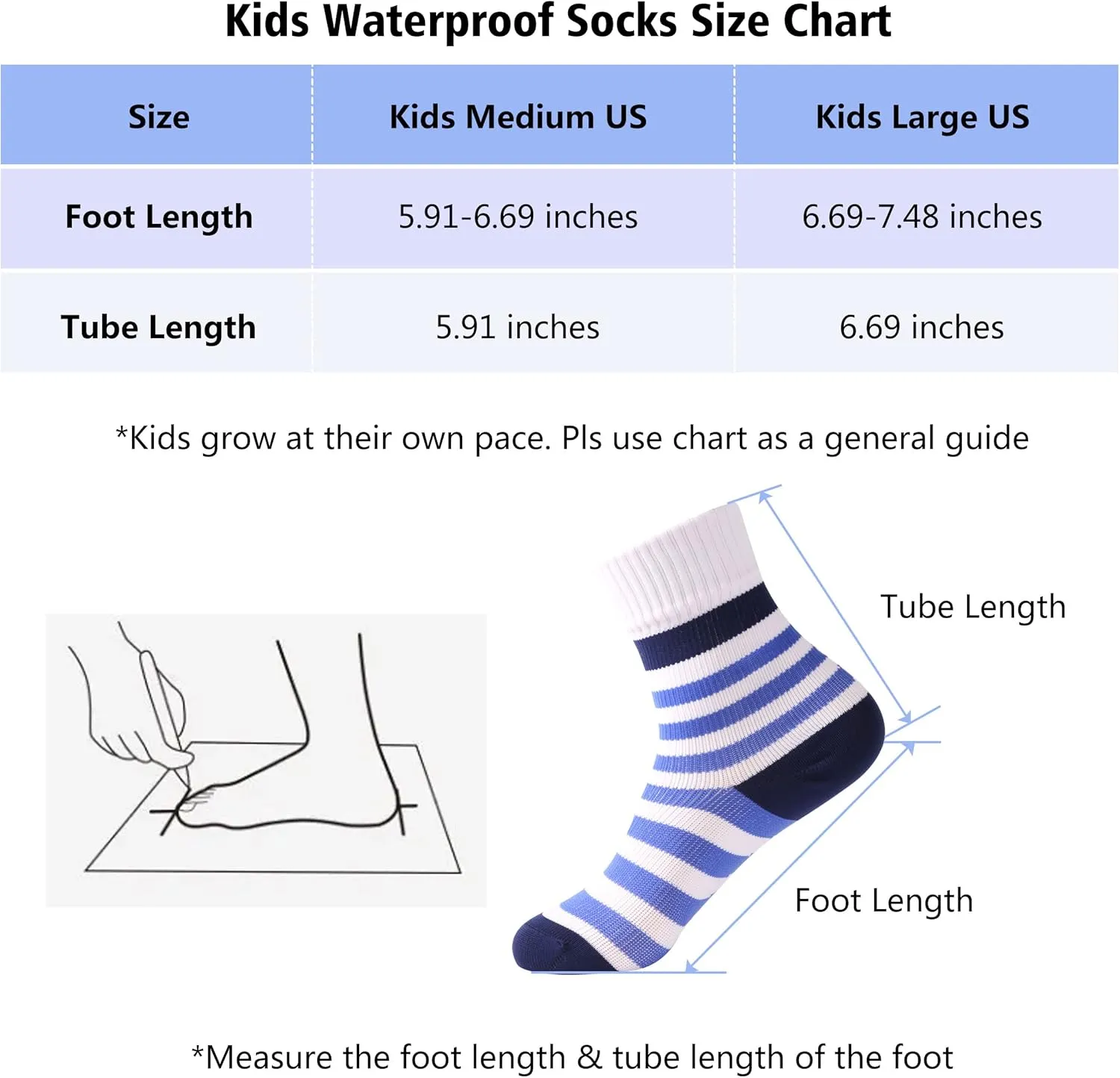 RANDY SUN Waterproof Socks, Boys Outdoor Sports Sock For Hiking/Ski/Fishing 1 Pair