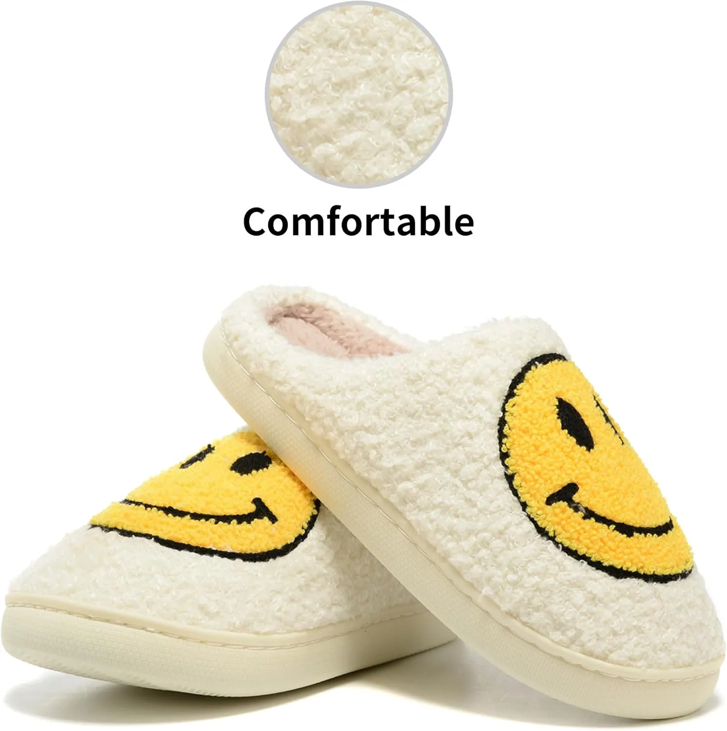 Retro Fuzzy Face Slippers Women Men Non-Slip Couple Style Casual Smile Face Slippers Retro Soft Fluffy Warm Home Lightweight Slip-on Cute Cozy Indoor Outdoor Memory Foam Face Slippers
