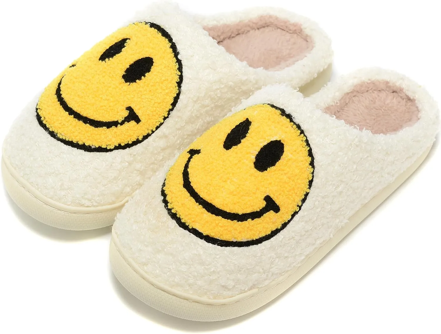Retro Fuzzy Face Slippers Women Men Non-Slip Couple Style Casual Smile Face Slippers Retro Soft Fluffy Warm Home Lightweight Slip-on Cute Cozy Indoor Outdoor Memory Foam Face Slippers