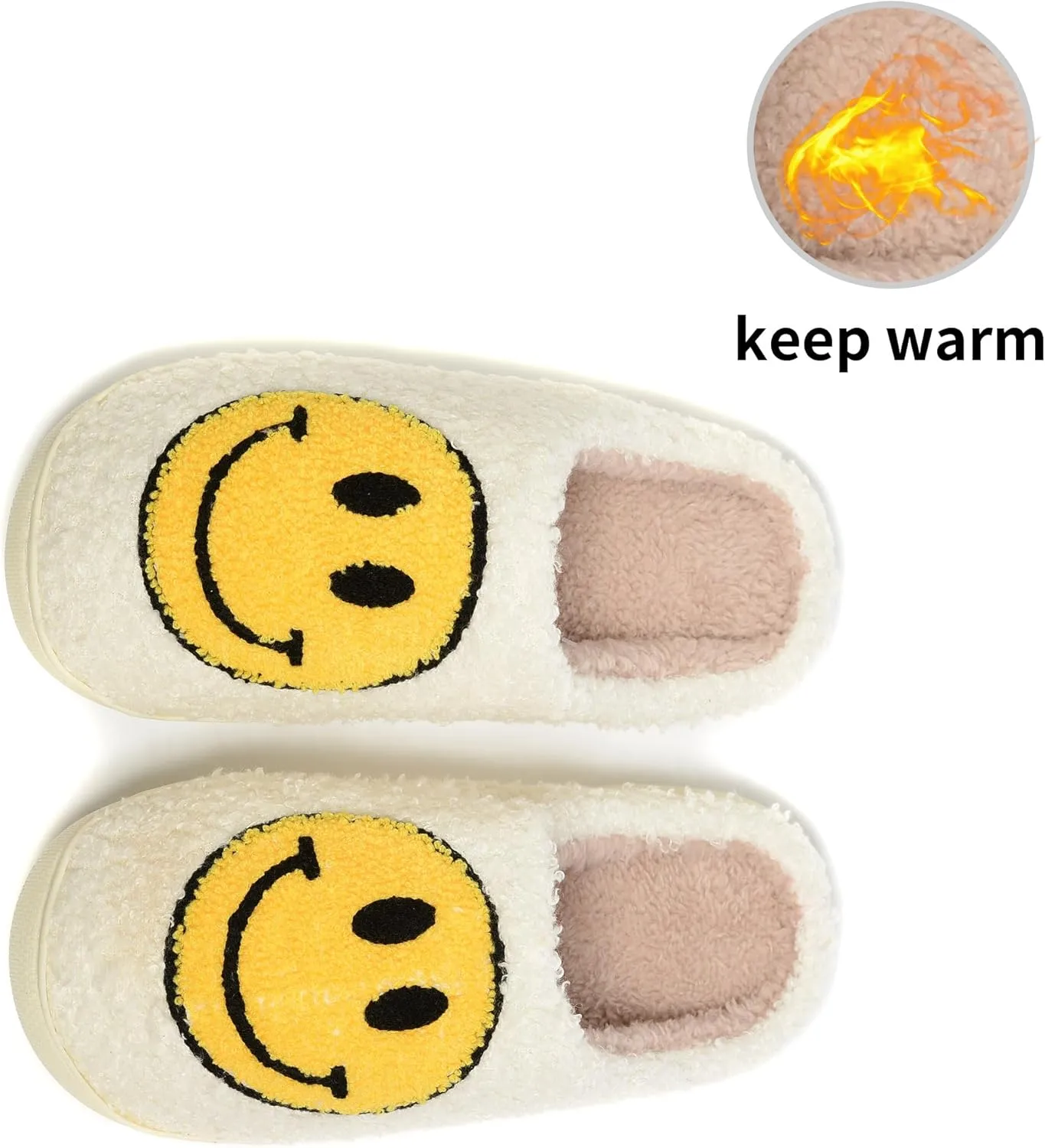 Retro Fuzzy Face Slippers Women Men Non-Slip Couple Style Casual Smile Face Slippers Retro Soft Fluffy Warm Home Lightweight Slip-on Cute Cozy Indoor Outdoor Memory Foam Face Slippers