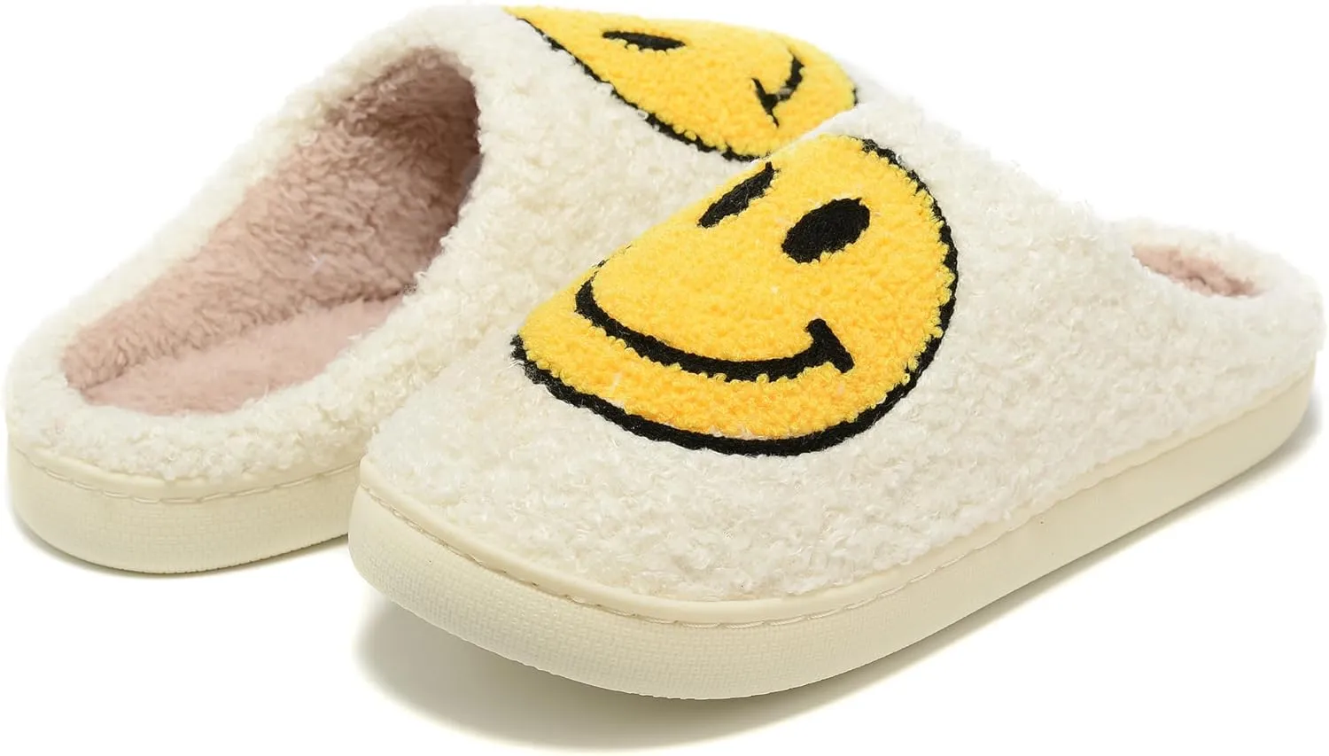 Retro Fuzzy Face Slippers Women Men Non-Slip Couple Style Casual Smile Face Slippers Retro Soft Fluffy Warm Home Lightweight Slip-on Cute Cozy Indoor Outdoor Memory Foam Face Slippers