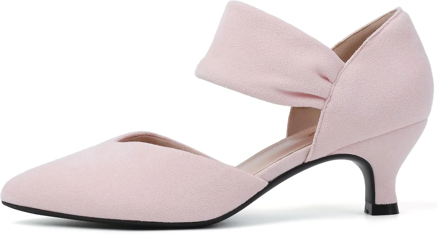 RIBONGZ Kitten Heels for Women Closed Toe Comfortable Low Heels Pointed Toe Sexy Slip on Pumps Bridal Party Dressy Shoes