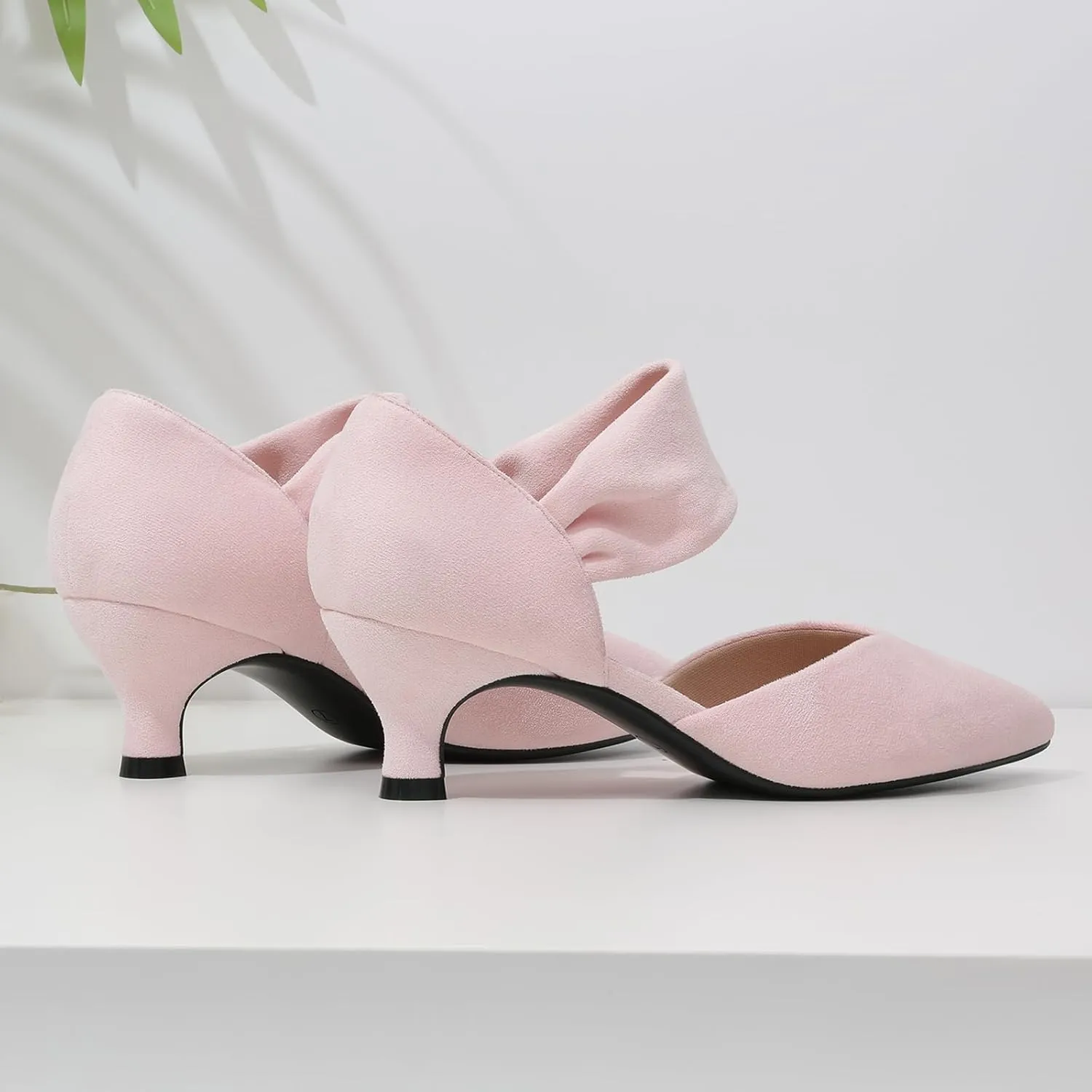 RIBONGZ Kitten Heels for Women Closed Toe Comfortable Low Heels Pointed Toe Sexy Slip on Pumps Bridal Party Dressy Shoes
