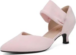 RIBONGZ Kitten Heels for Women Closed Toe Comfortable Low Heels Pointed Toe Sexy Slip on Pumps Bridal Party Dressy Shoes