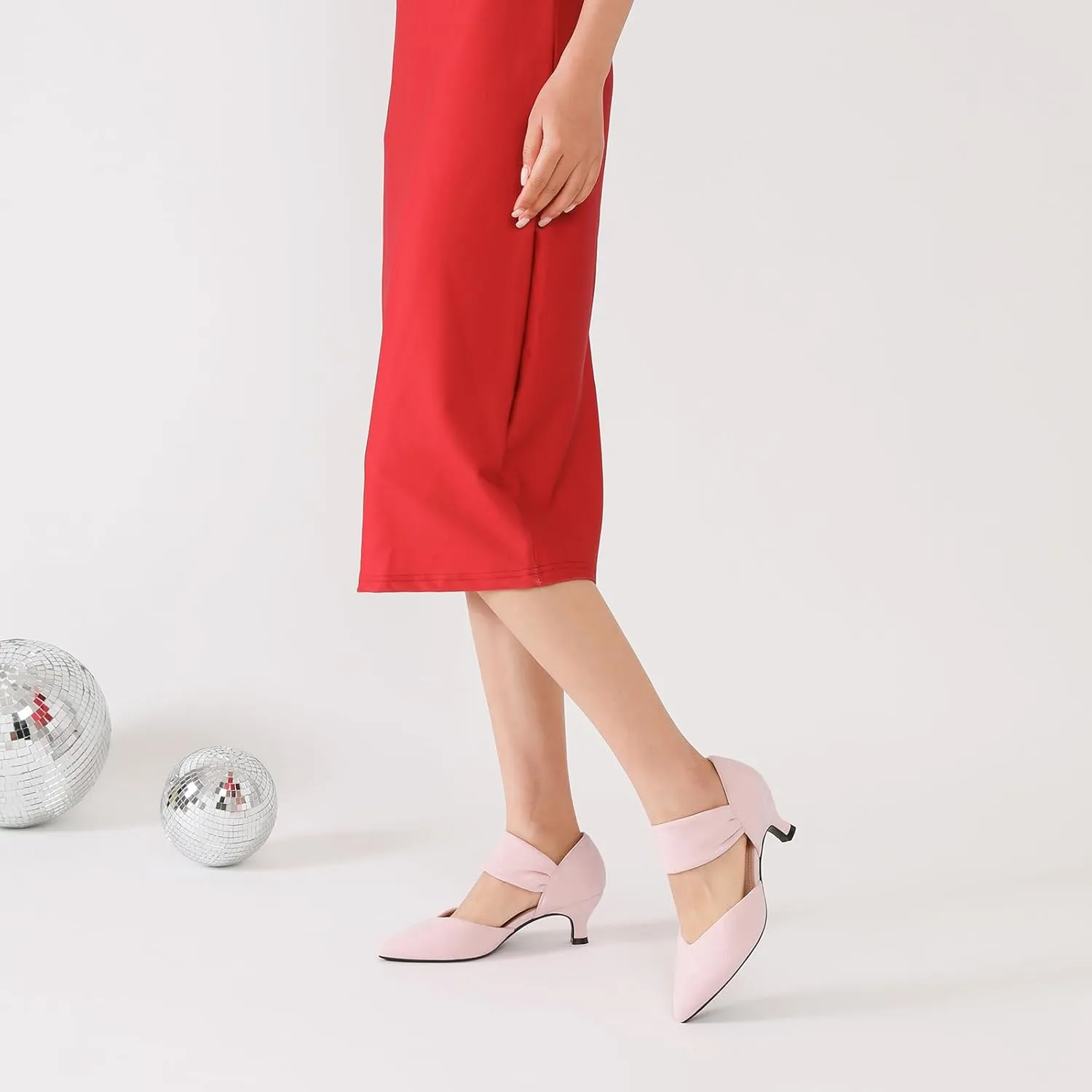 RIBONGZ Kitten Heels for Women Closed Toe Comfortable Low Heels Pointed Toe Sexy Slip on Pumps Bridal Party Dressy Shoes