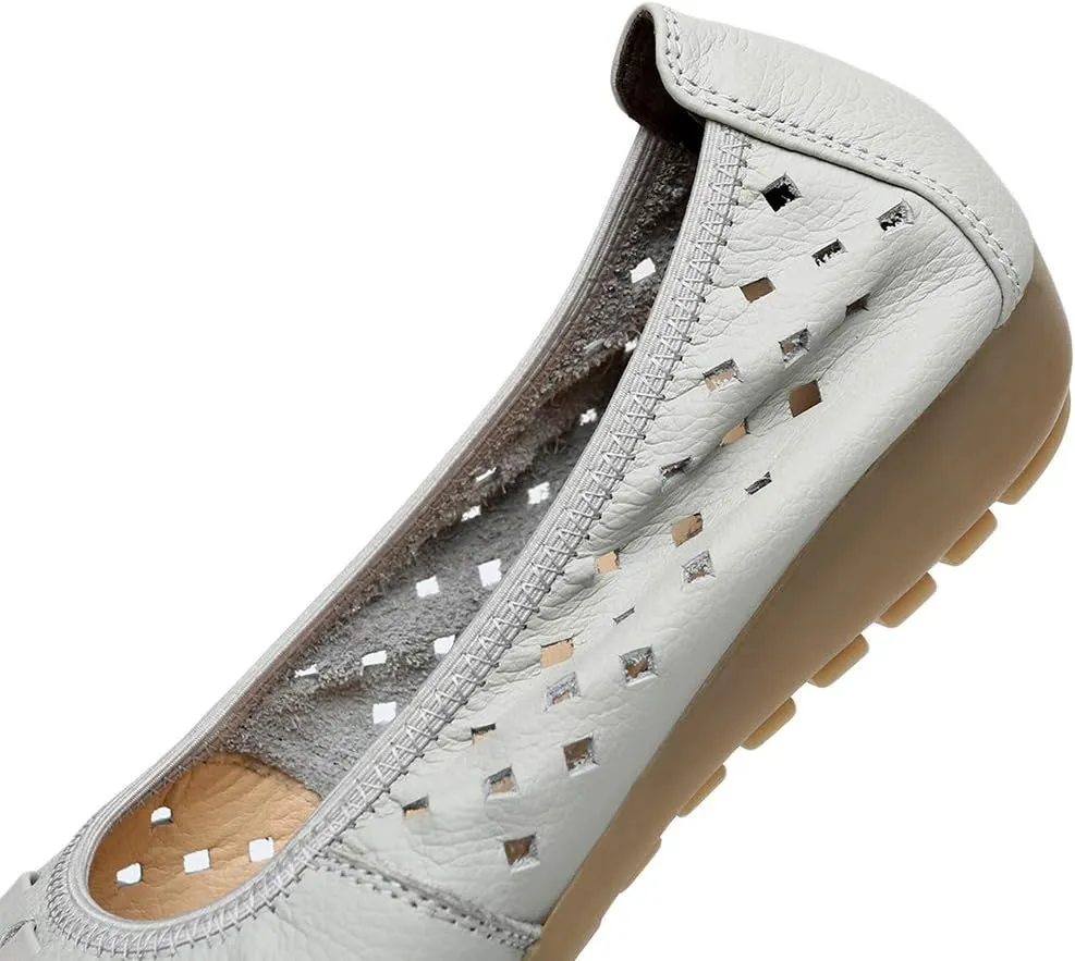 rismart Women's Hollow Comfort Slip On Leather Ballets Flats Shoes