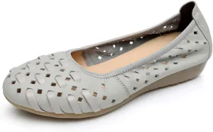 rismart Women's Hollow Comfort Slip On Leather Ballets Flats Shoes