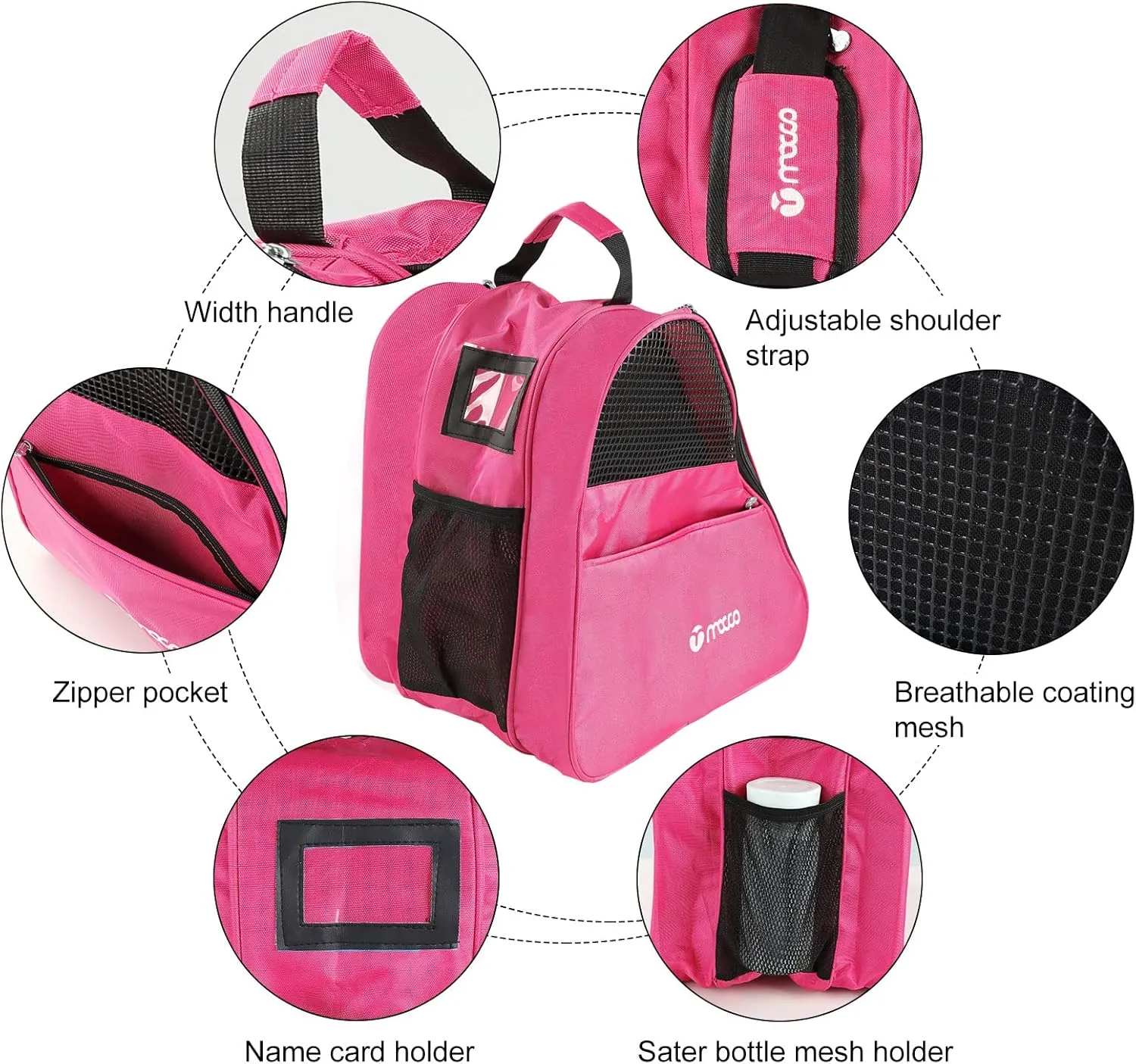 Roller Skate Bag, 3 Layer, Breathable Ice Skate Bag with Adjustable Shoulder Strap, Zipper Pocket