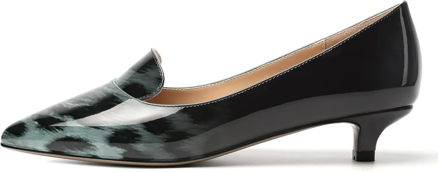 ROSERWISH Womens Office Slip On Pointed Toe Patent Casual Work Kitten Low Heel Pumps Dress Shoes 1.5 Inch