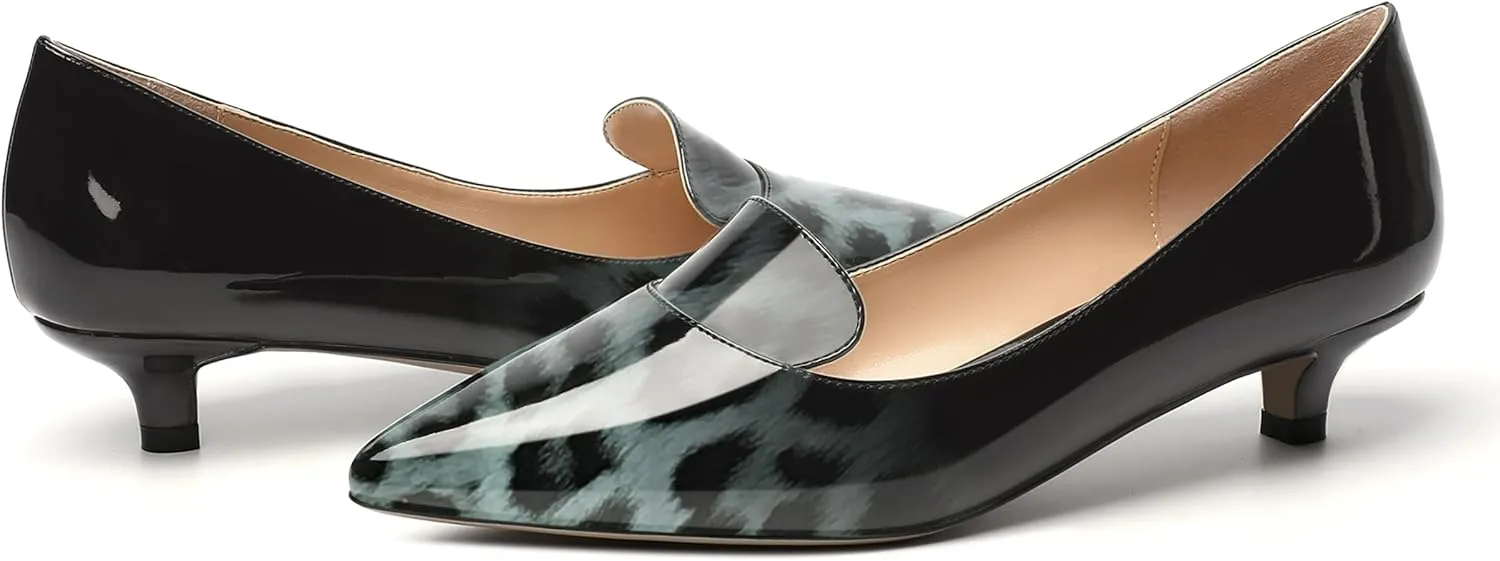 ROSERWISH Womens Office Slip On Pointed Toe Patent Casual Work Kitten Low Heel Pumps Dress Shoes 1.5 Inch