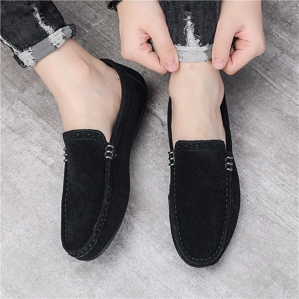 Round Toe Suede Vamp Loafer Shoes Resistant Flexible Lightweight Prom Casual Slip On for Traveling Driving Office and Work