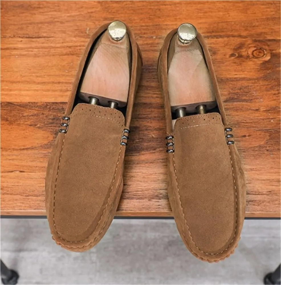 Round Toe Suede Vamp Loafer Shoes Resistant Flexible Lightweight Prom Casual Slip On for Traveling Driving Office and Work