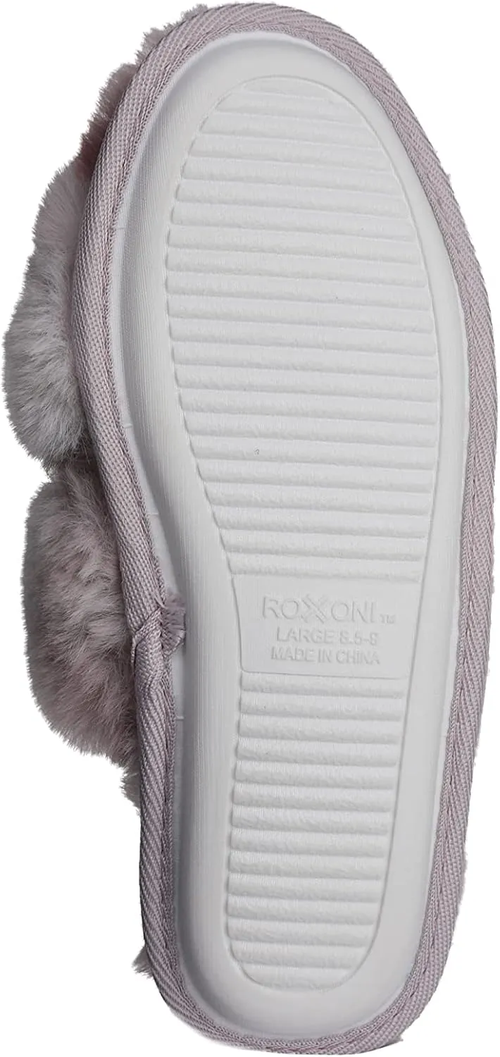 Roxoni Fuzzy House Slippers for Women – Comfortable Furry Spa – Cozy Slip On Open Toe - Soft Insole & Rubber Outsole