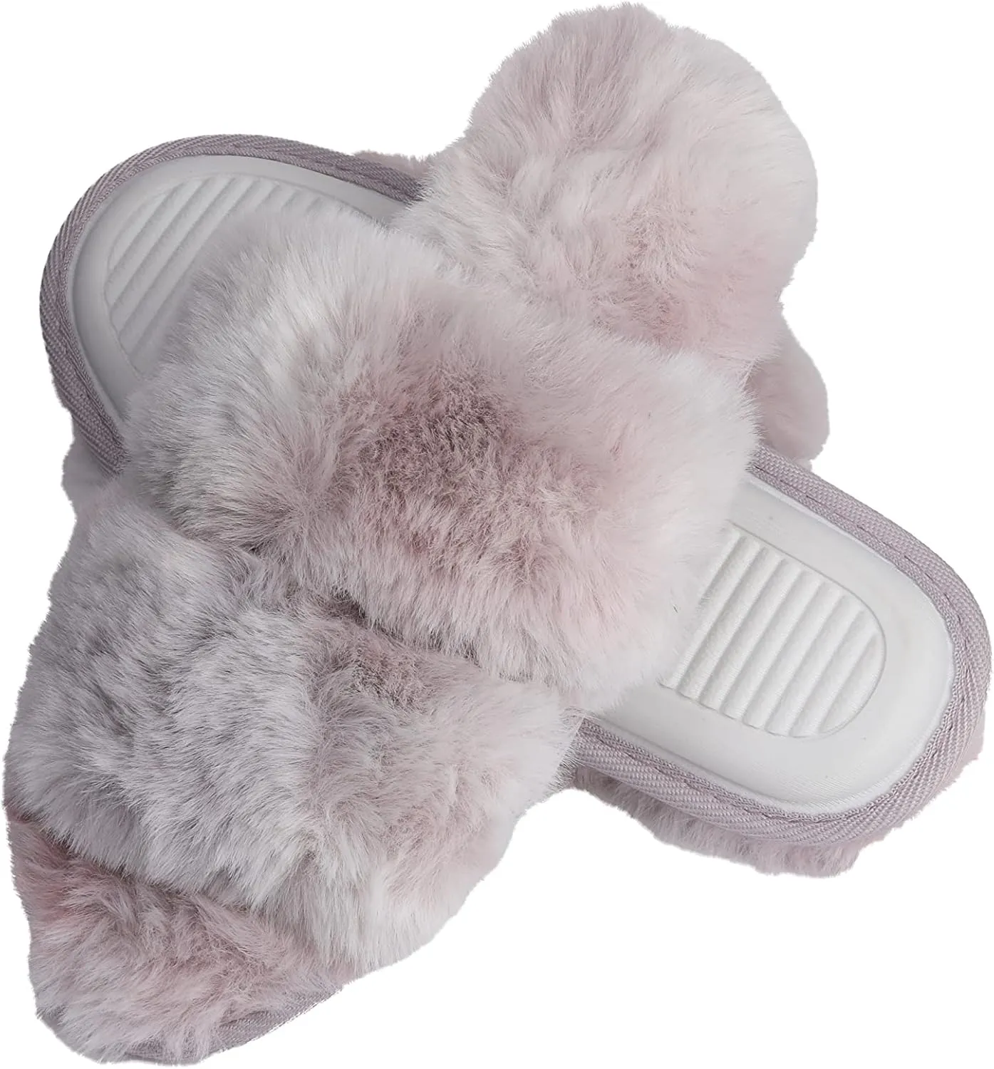 Roxoni Fuzzy House Slippers for Women – Comfortable Furry Spa – Cozy Slip On Open Toe - Soft Insole & Rubber Outsole