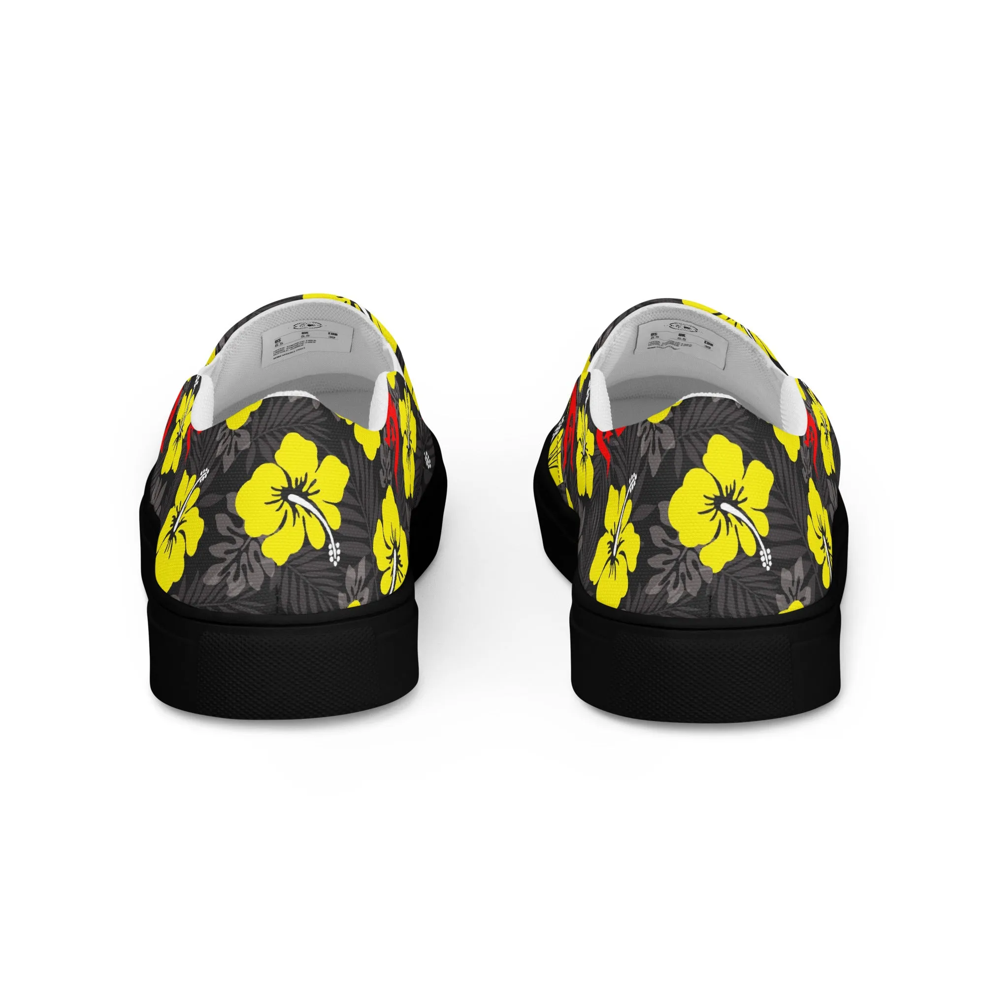 Royal yellow Hibiscus with Red Dhari on Men’s slip-on canvas shoes