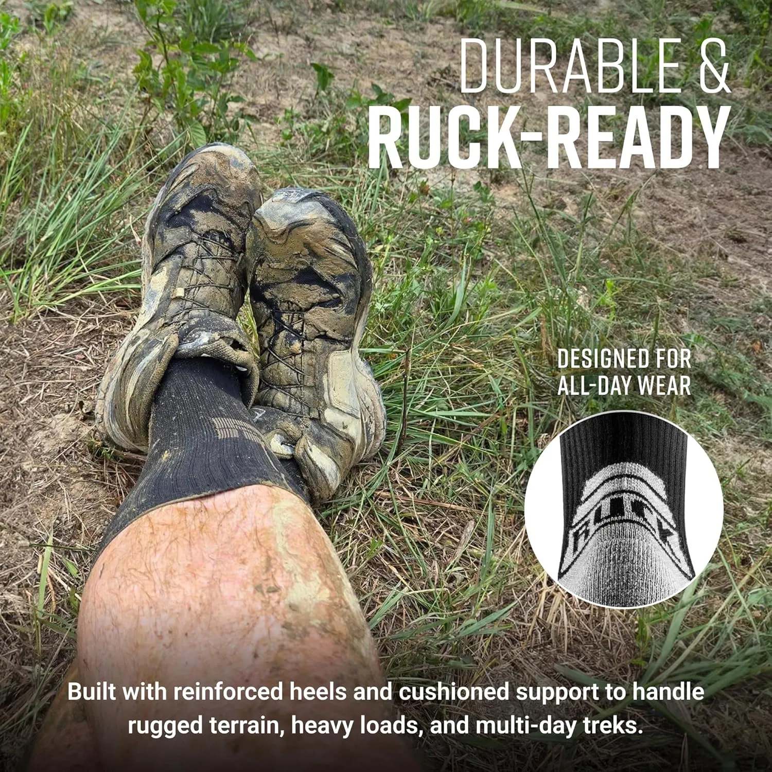 Ruck Socks, Merino Wool Tactical Boot Socks for Military, Rucking, Hiking, and Outdoor Adventures, USA-Made Crew Socks
