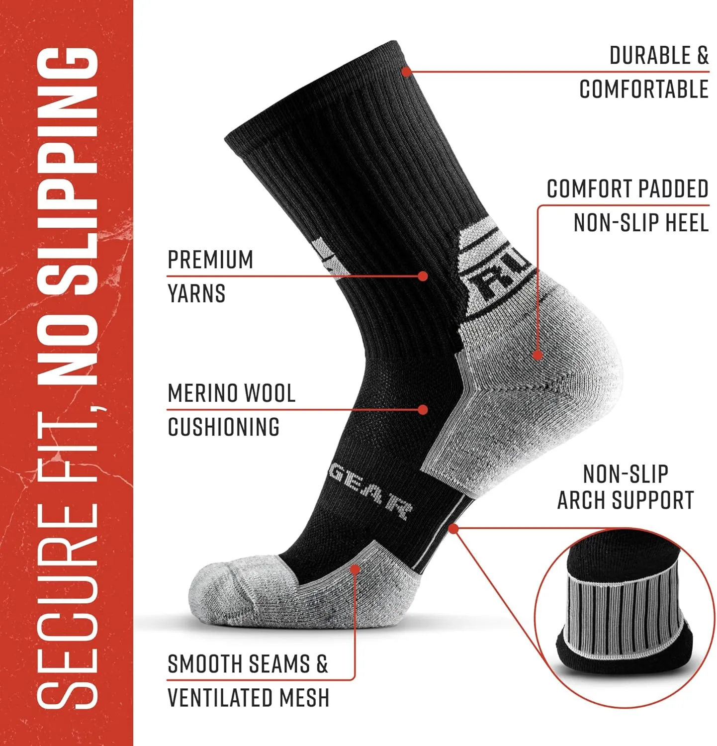 Ruck Socks, Merino Wool Tactical Boot Socks for Military, Rucking, Hiking, and Outdoor Adventures, USA-Made Crew Socks