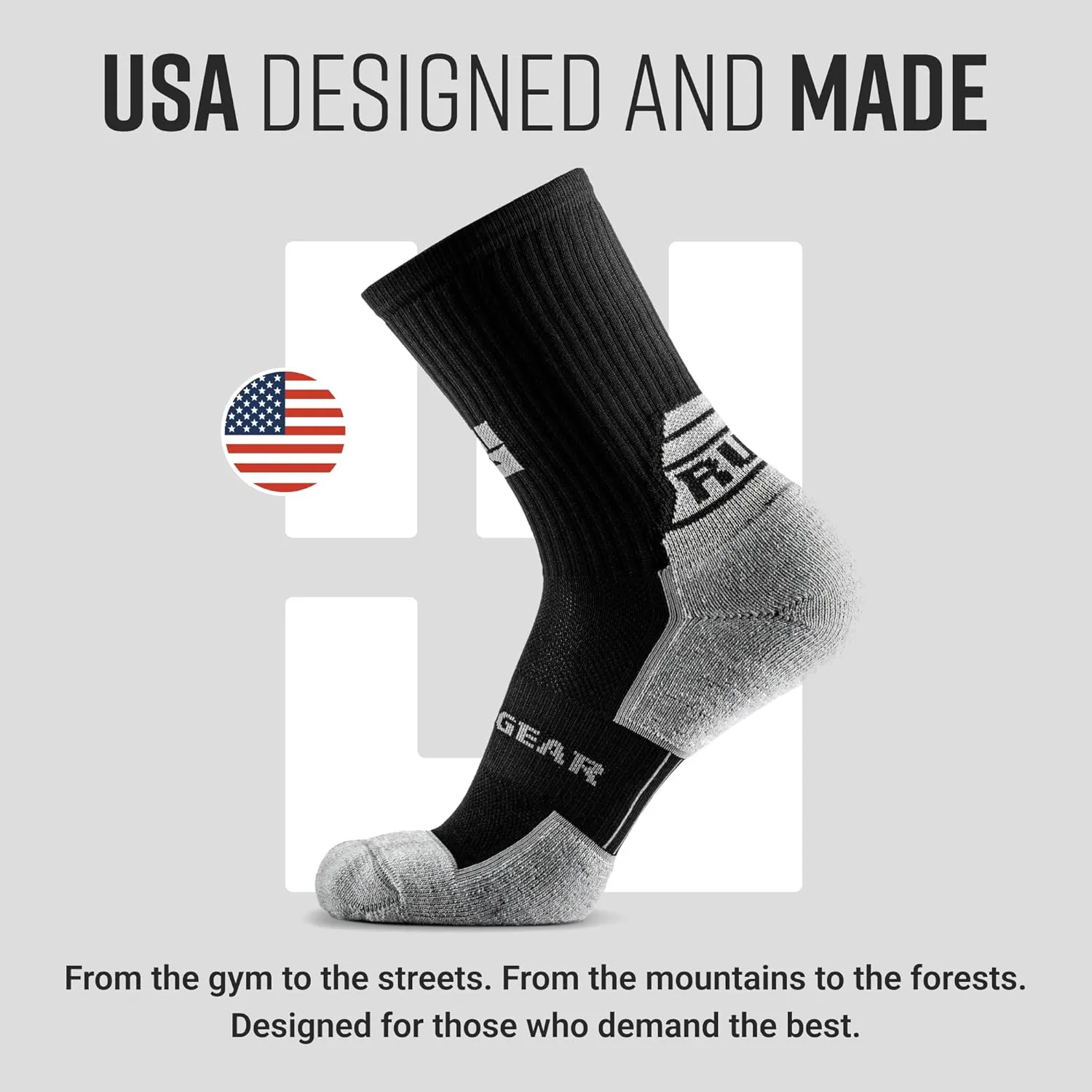 Ruck Socks, Merino Wool Tactical Boot Socks for Military, Rucking, Hiking, and Outdoor Adventures, USA-Made Crew Socks