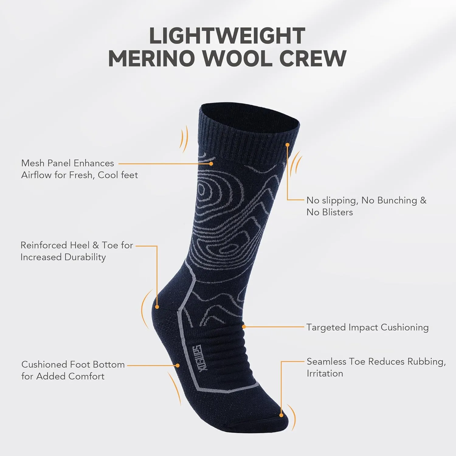 SAMSOX Merino Wool Crew Hiking Socks - Made in USA, Lightweight with Cushion, Boot Socks for Men Women (Sierra)