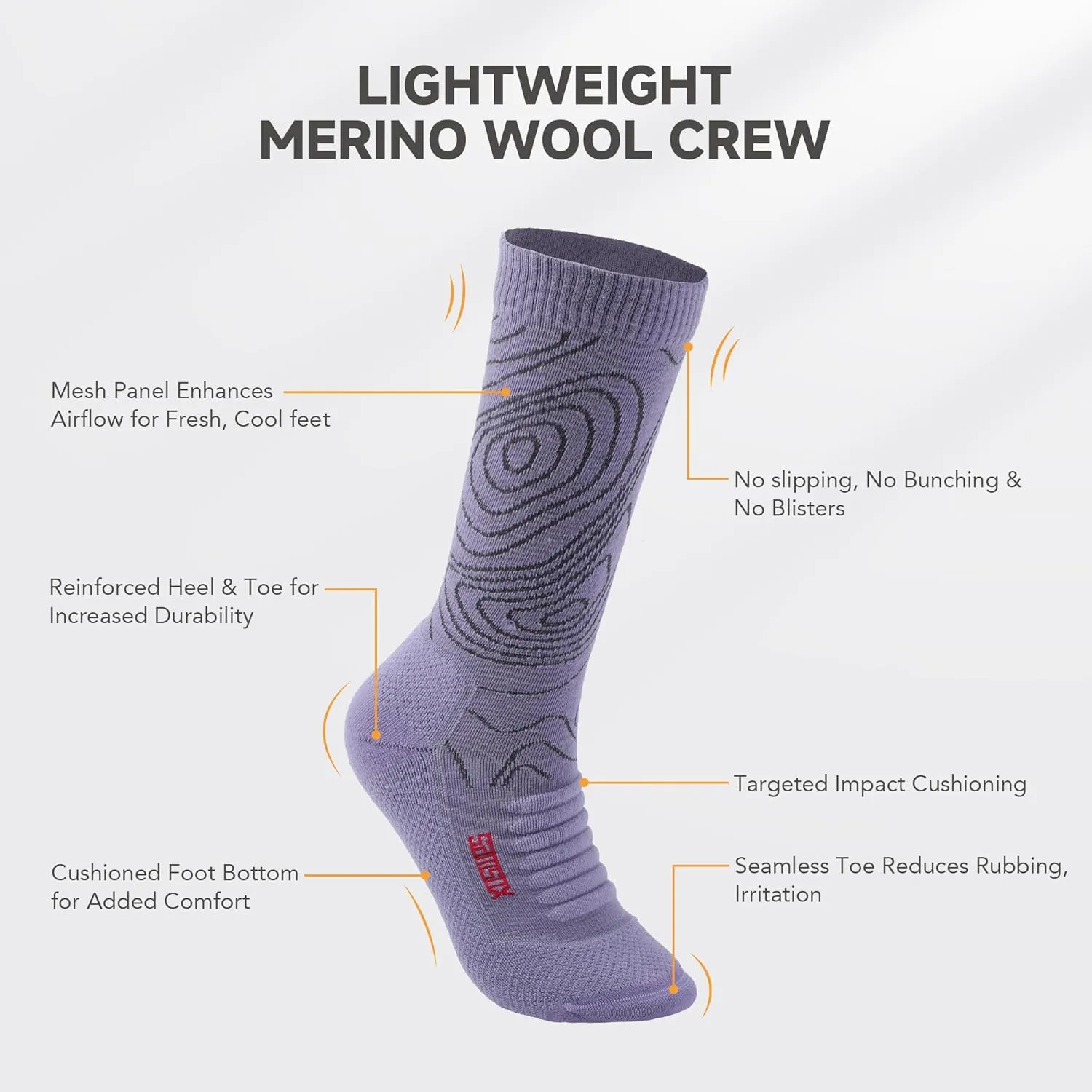 SAMSOX Merino Wool Crew Hiking Socks - Made in USA, Lightweight with Cushion, Boot Socks for Men Women (Sierra)