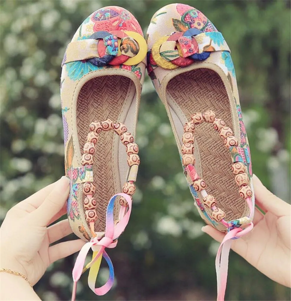 SATUKI Embroidered Shoes for Women, Chinese Style Handmade Casual Loafer Flat Floral Dress Shoes