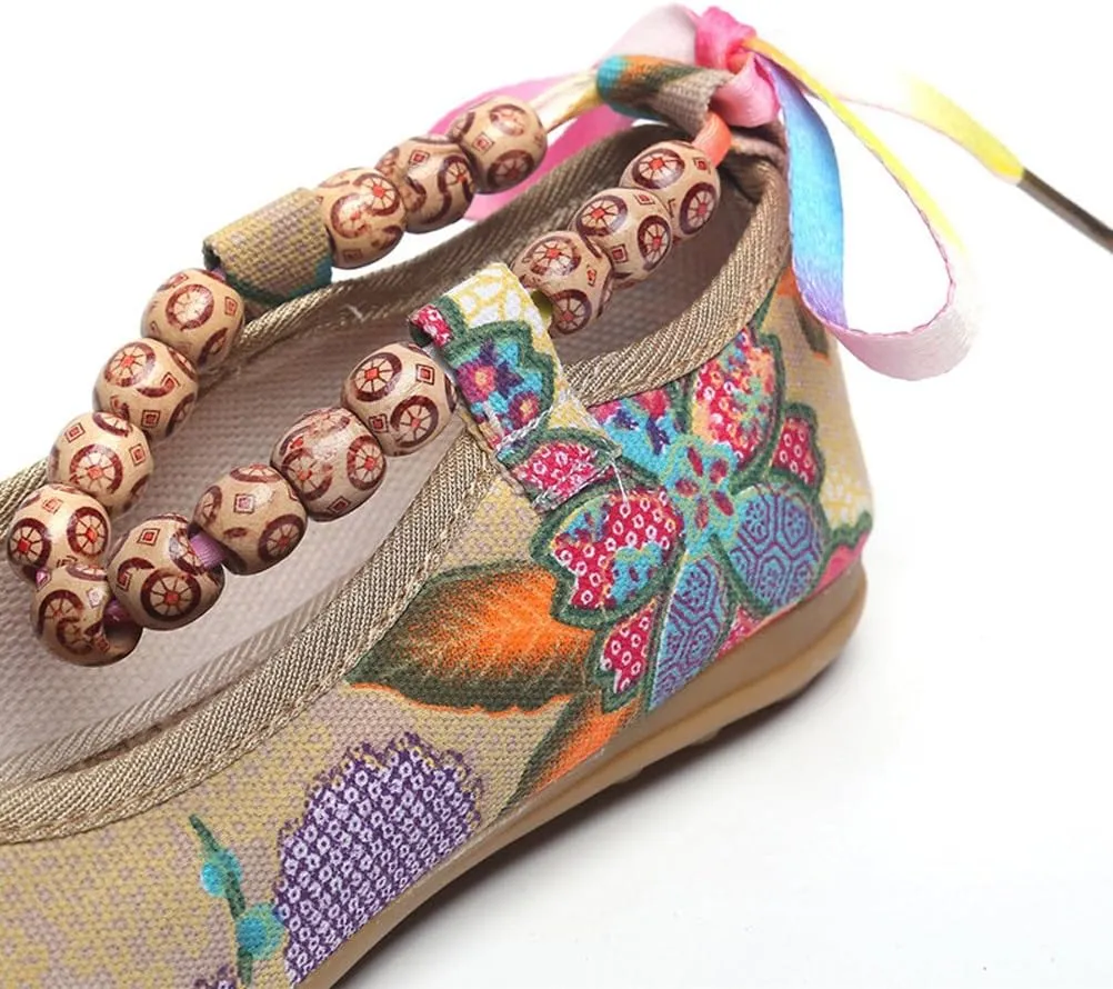 SATUKI Embroidered Shoes for Women, Chinese Style Handmade Casual Loafer Flat Floral Dress Shoes