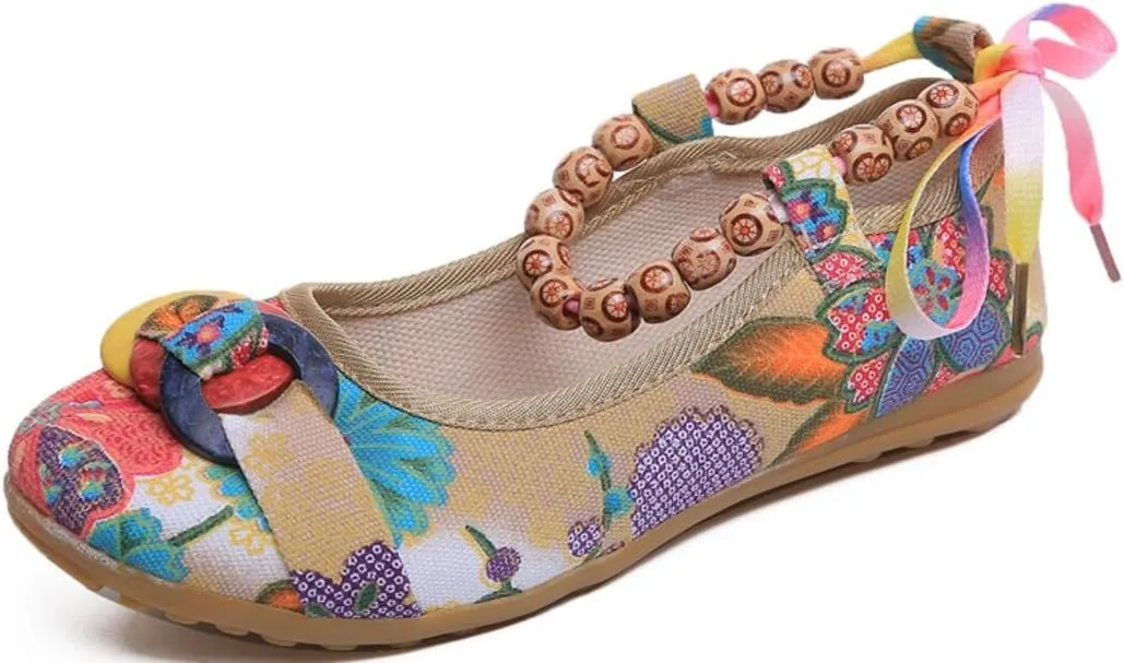 SATUKI Embroidered Shoes for Women, Chinese Style Handmade Casual Loafer Flat Floral Dress Shoes