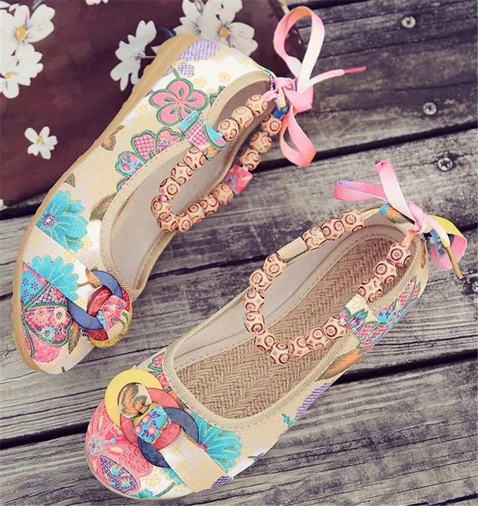 SATUKI Embroidered Shoes for Women, Chinese Style Handmade Casual Loafer Flat Floral Dress Shoes