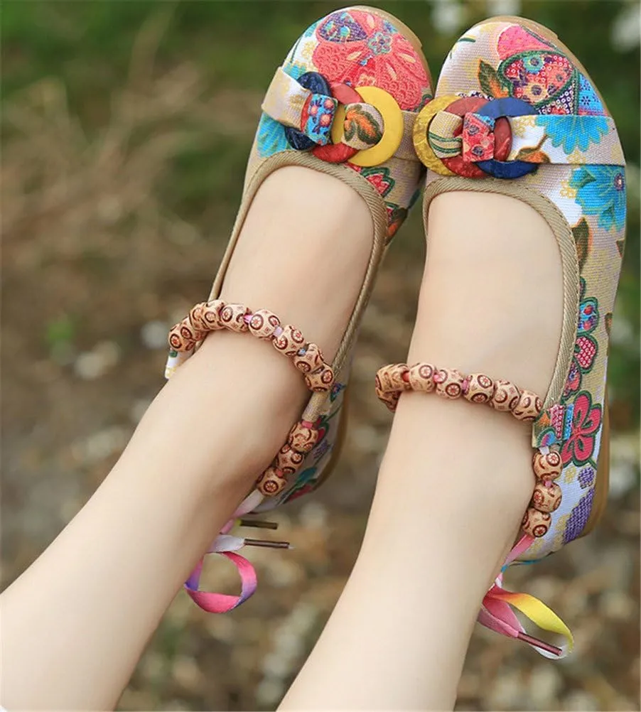 SATUKI Embroidered Shoes for Women, Chinese Style Handmade Casual Loafer Flat Floral Dress Shoes